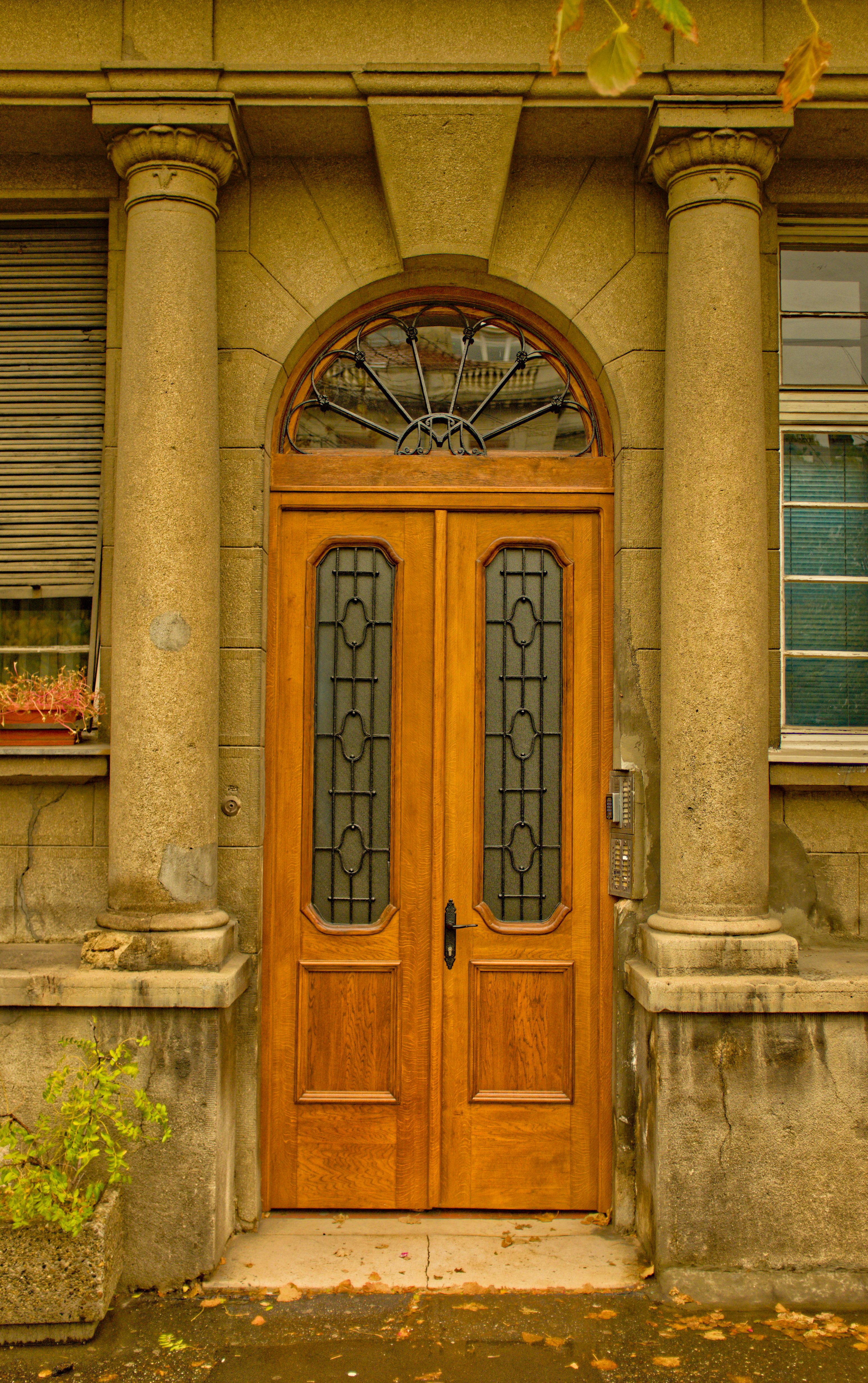 Arched double wooden door